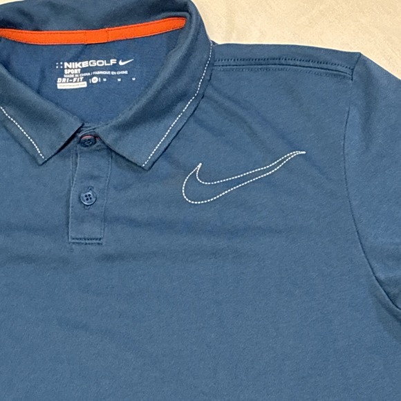 Nike Golf Polo Shirt Med Blue Stitch LogoDri Fit Short Sleeve Men - Picture 2 of 16